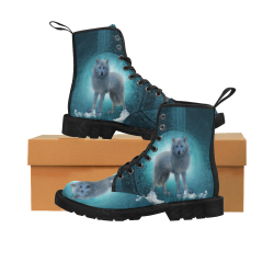 Wonderful white wolf in the night Martin Boots for Women (Black) (Model 1203H)