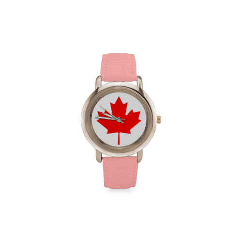 Canada FLag Women's Rose Gold Leather Strap Watch(Model 201)