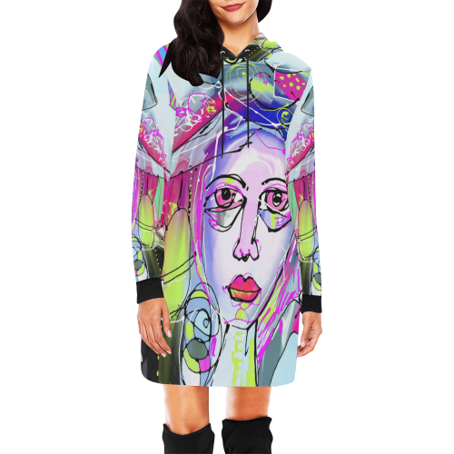 Abstract Girl All Over Print Hoodie Mini Dress (Model H27)