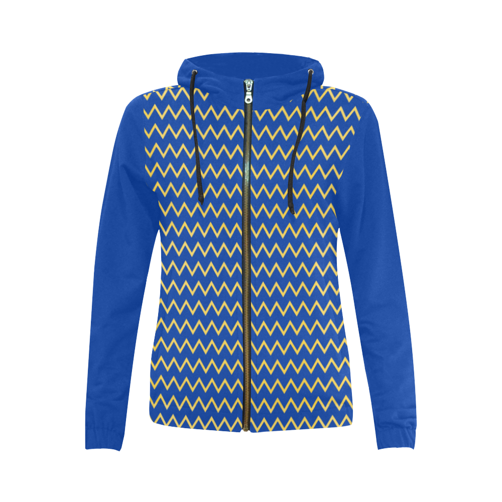 Chevron Jaune/Bleu All Over Print Full Zip Hoodie for Women (Model H14)
