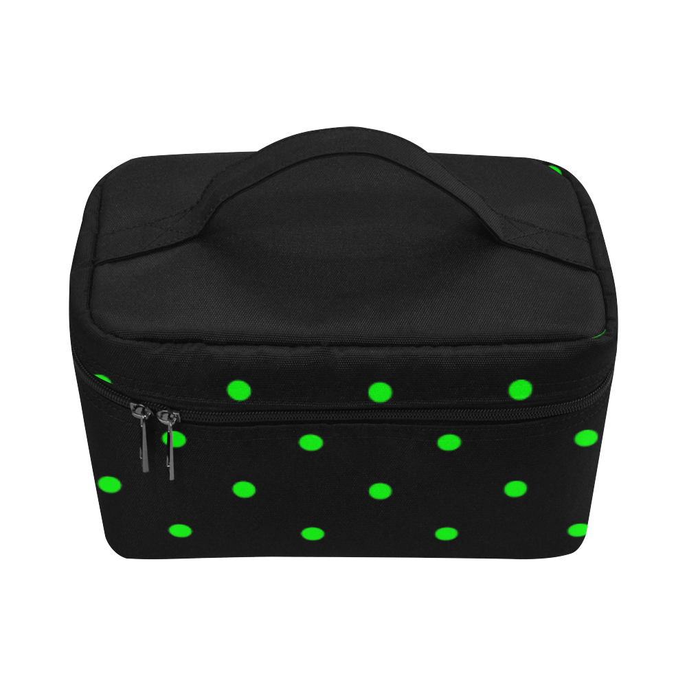 Green Polka Dots on Black Cosmetic Bag/Large (Model 1658)