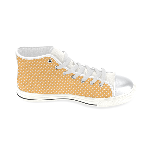Yellow orange polka dots High Top Canvas Women's Shoes/Large Size (Model 017)