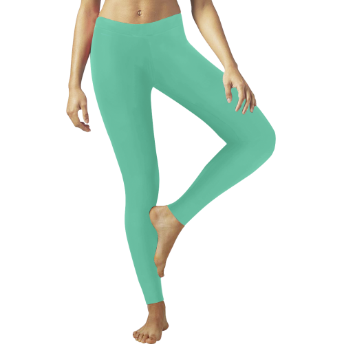 color medium aquamarine Women's Low Rise Leggings (Invisible Stitch) (Model L05)