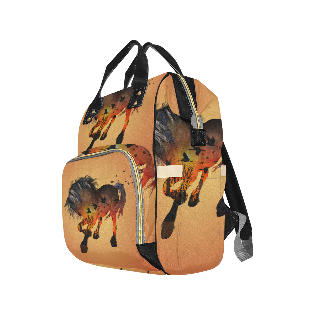 Awesome horse with birds Multi-Function Diaper Backpack/Diaper Bag (Model 1688)