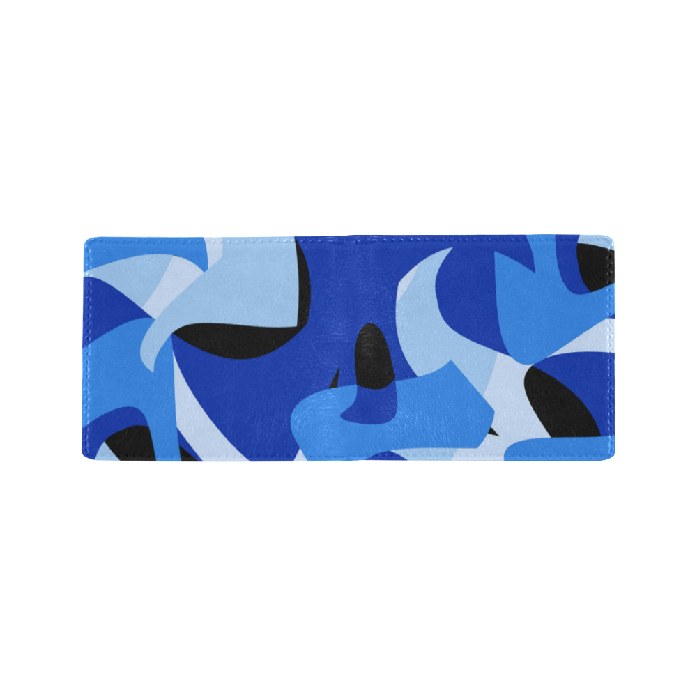Camouflage Abstract Blue and Black Mini Bifold Wallet (Model 1674)