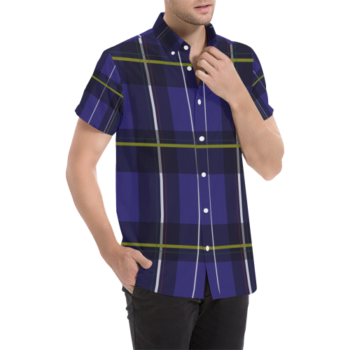 blue-plaid Men's All Over Print Short Sleeve Shirt/Large Size (Model T53)