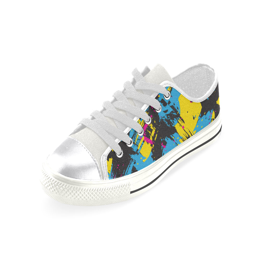 Colorful paint stokes on a black background Women's Classic Canvas Shoes (Model 018)