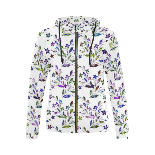 Vivid floral pattern 4182A by FeelGood All Over Print Full Zip Hoodie for Women (Model H14)
