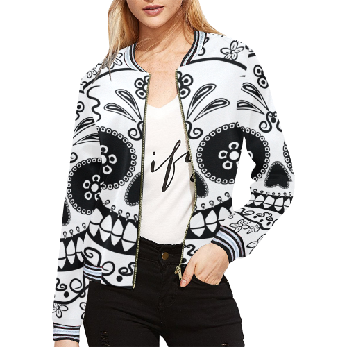Sugar Skull All Over Print Bomber Jacket for Women (Model H21)