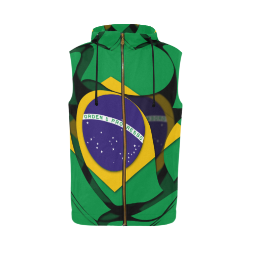 The Flag of Brazil All Over Print Sleeveless Zip Up Hoodie for Men (Model H16)