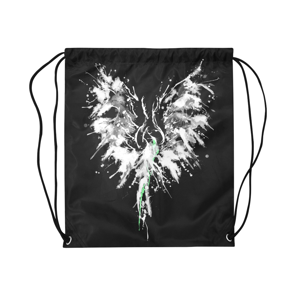 Phoenix - Abstract Painting Bird White 1 Large Drawstring Bag Model 1604 (Twin Sides)  16.5"(W) * 19.3"(H)