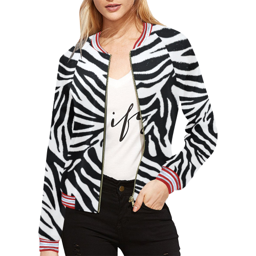 zebra 1 with red trim All Over Print Bomber Jacket for Women (Model H21)