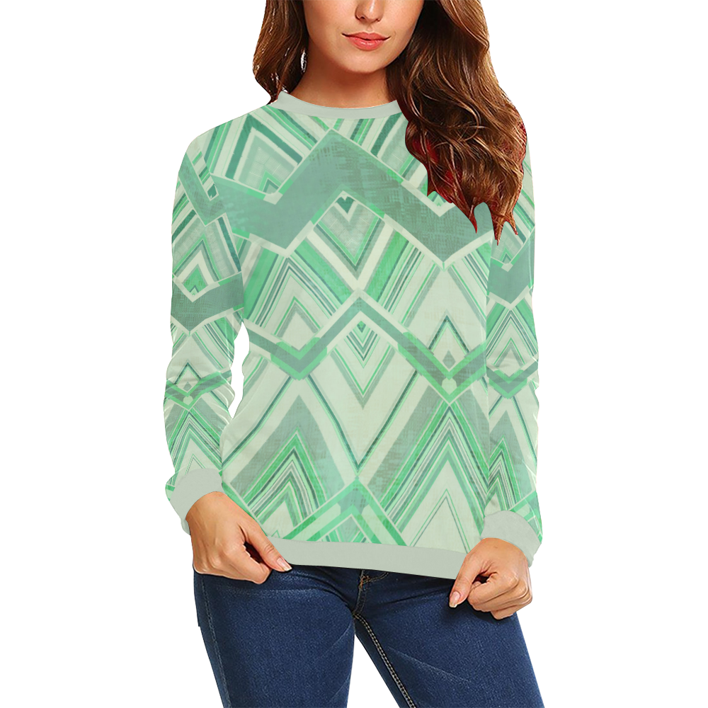 Mint Chevrons All Over Print Crewneck Sweatshirt for Women (Model H18)