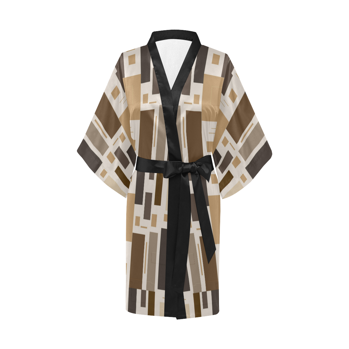 Abstract Brown Squares Kimono Robe