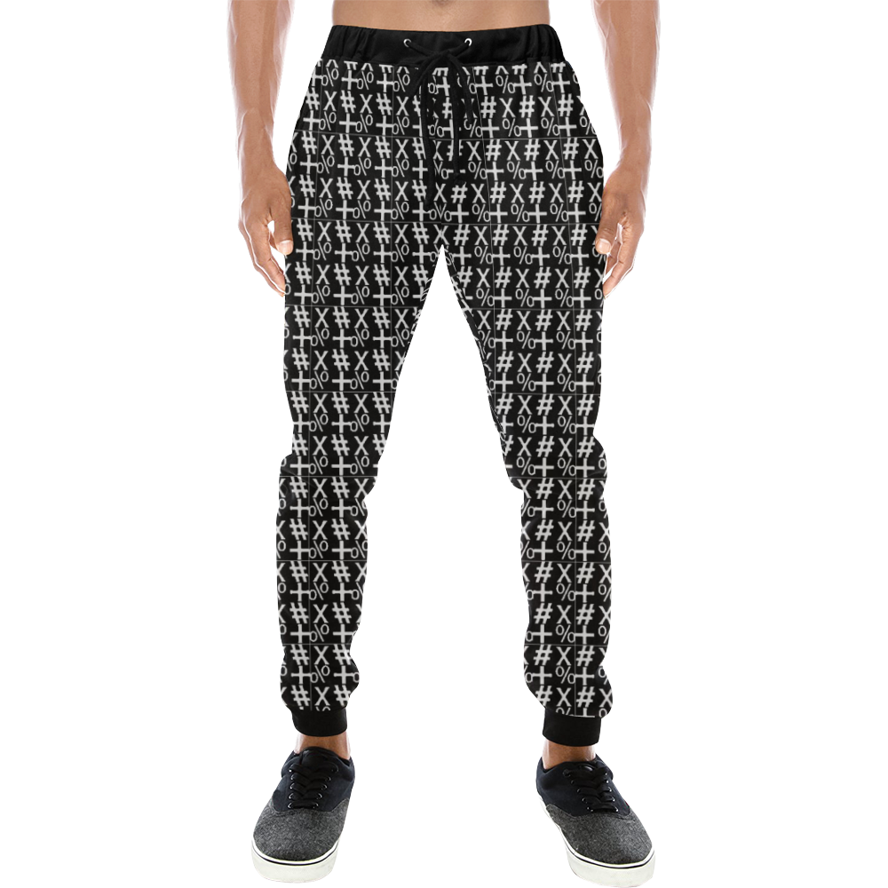 NUMBERS Collection Symbols Black/White Men's All Over Print Sweatpants (Model L11)