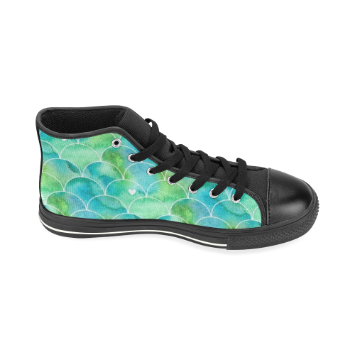Mermaid SCALES green blue High Top Canvas Shoes for Kid (Model 017)