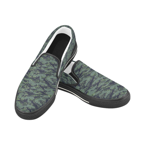 Jungle Tiger Stripe Green Camouflage Slip-on Canvas Shoes for Kid (Model 019)