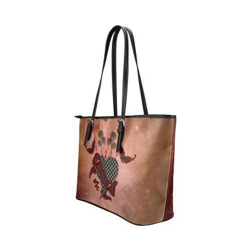 Heart with butterflies Leather Tote Bag/Small (Model 1651)