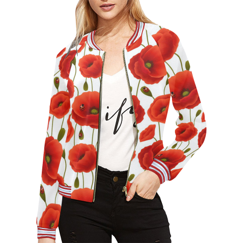 Poppy Pattern All Over Print Bomber Jacket for Women (Model H21)