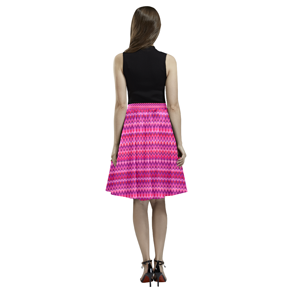 Multicolored wavy pattern Melete Pleated Midi Skirt (Model D15)