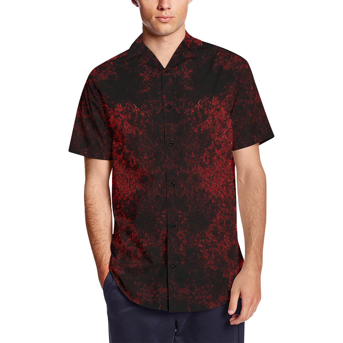 Gothic O-Negative Vampire Satin Dress Shirt Men's Short Sleeve Shirt with Lapel Collar (Model T54)