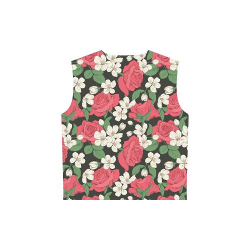 Pink, White and Black Floral All Over Print Sleeveless Hoodie for Women (Model H15)