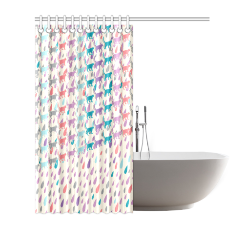 Strolling Cat and Raindrops Shower Curtain 66"x72"