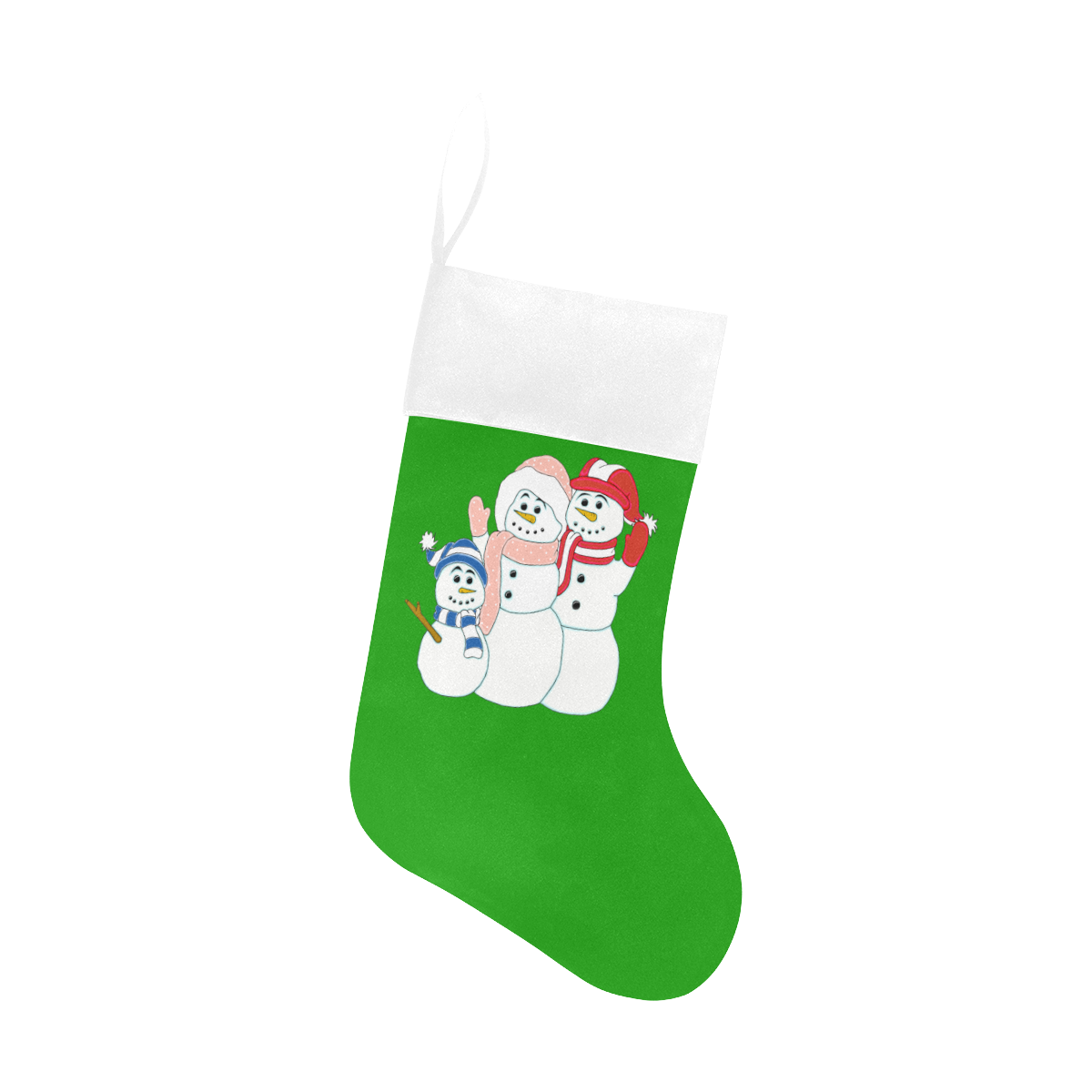 Snowman Family Green/White Christmas Stocking