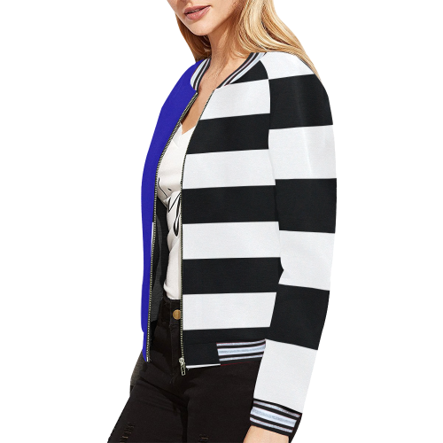Blue and Stripes Mixed Print All Over Print Bomber Jacket for Women (Model H21)