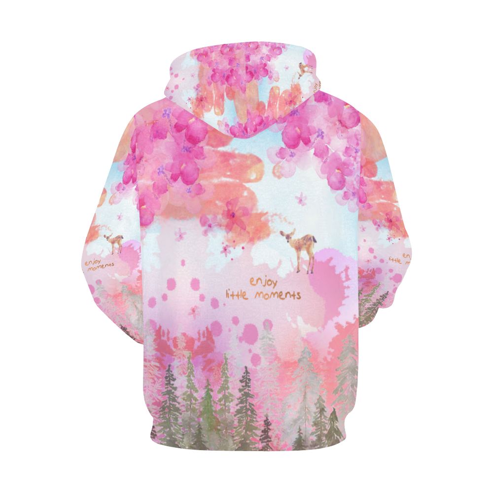 Little Deer in the Magic Pink Forest All Over Print Hoodie for Women (USA Size) (Model H13)