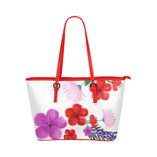 BUNCH OF FLOWERS Leather Tote Bag/Large (Model 1651)