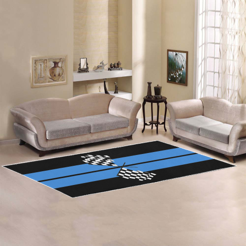 Checkered Flags, Race Car Stripe Black and Blue Area Rug 9'6''x3'3''