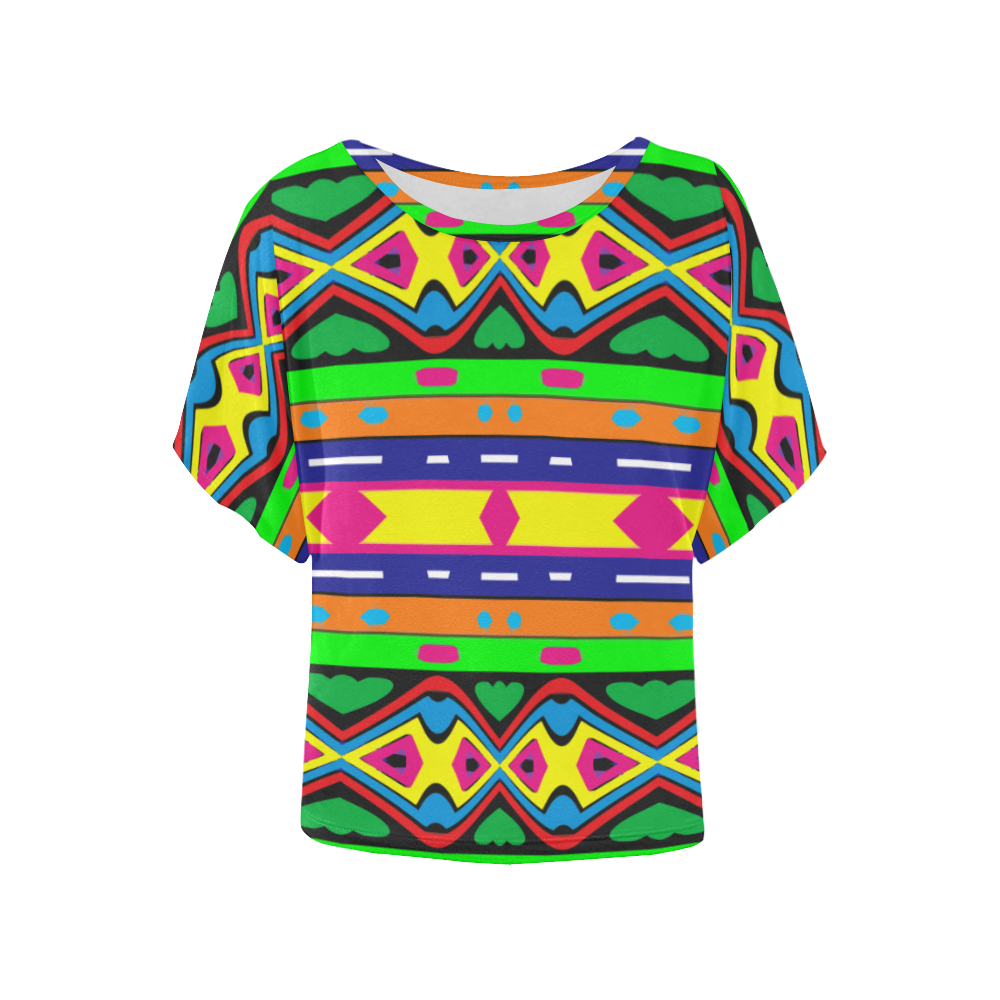 Distorted colorful shapes and stripes Women's Batwing-Sleeved Blouse T shirt (Model T44)
