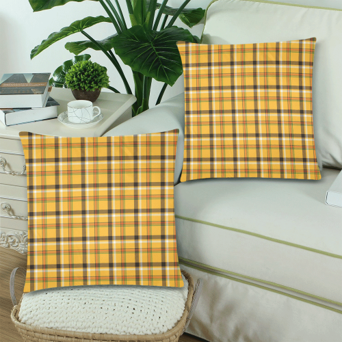 Yellow Tartan (Plaid) Custom Zippered Pillow Cases 18"x 18" (Twin Sides) (Set of 2)
