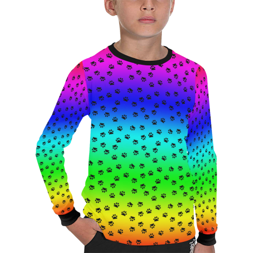 rainbow with black paws Kids' All Over Print Long Sleeve T-shirt (Model T51)