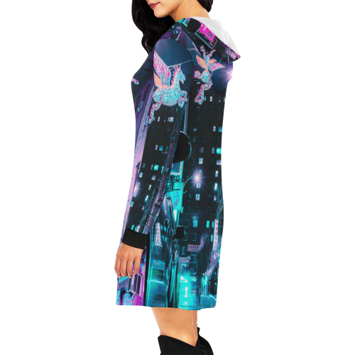Unicorn City Neon All Over Print Hoodie Mini Dress (Model H27)