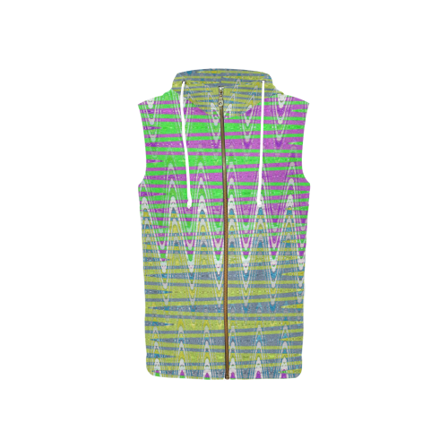 Colorful Pastel Zigzag Waves Pattern All Over Print Sleeveless Zip Up Hoodie for Women (Model H16)