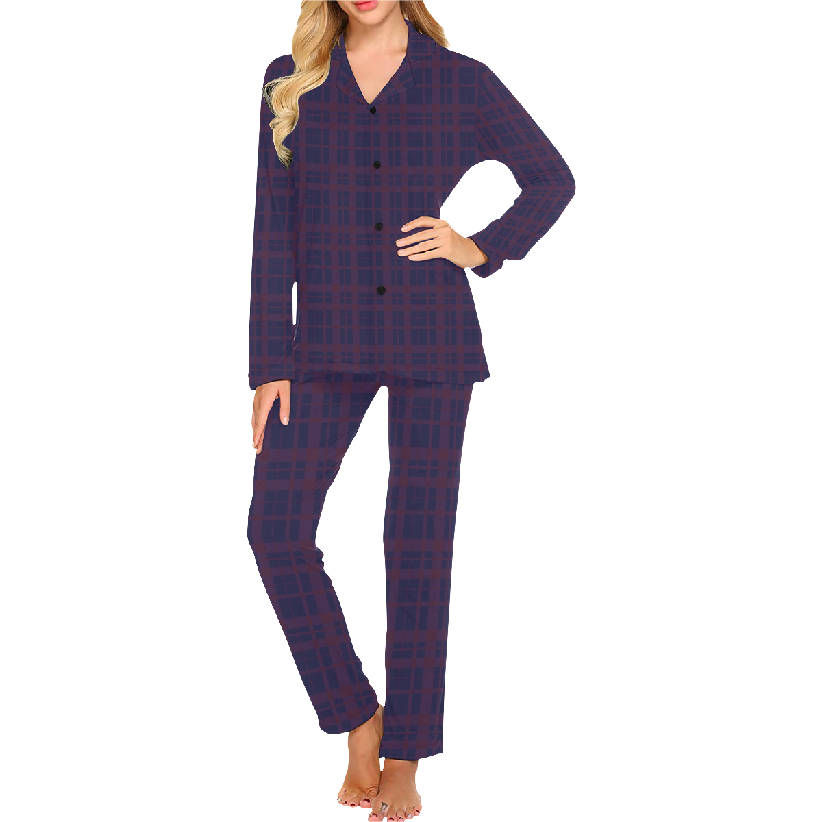 Purple Plaid Rock Style Women's Long Pajama Set