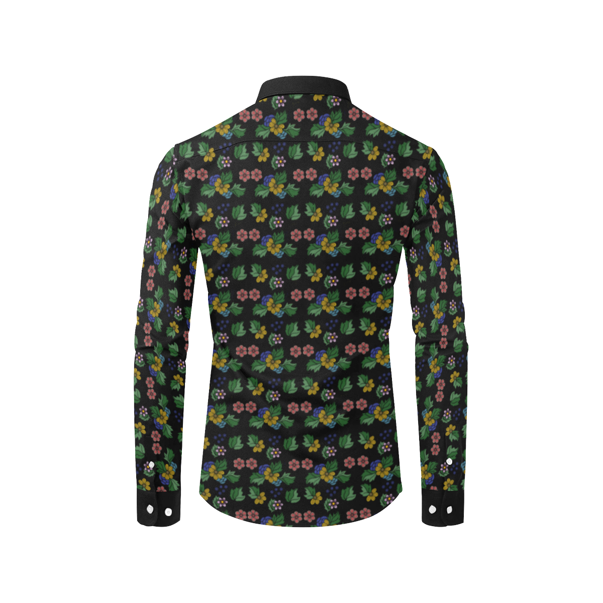 black floral Men's All Over Print Casual Dress Shirt (Model T61)