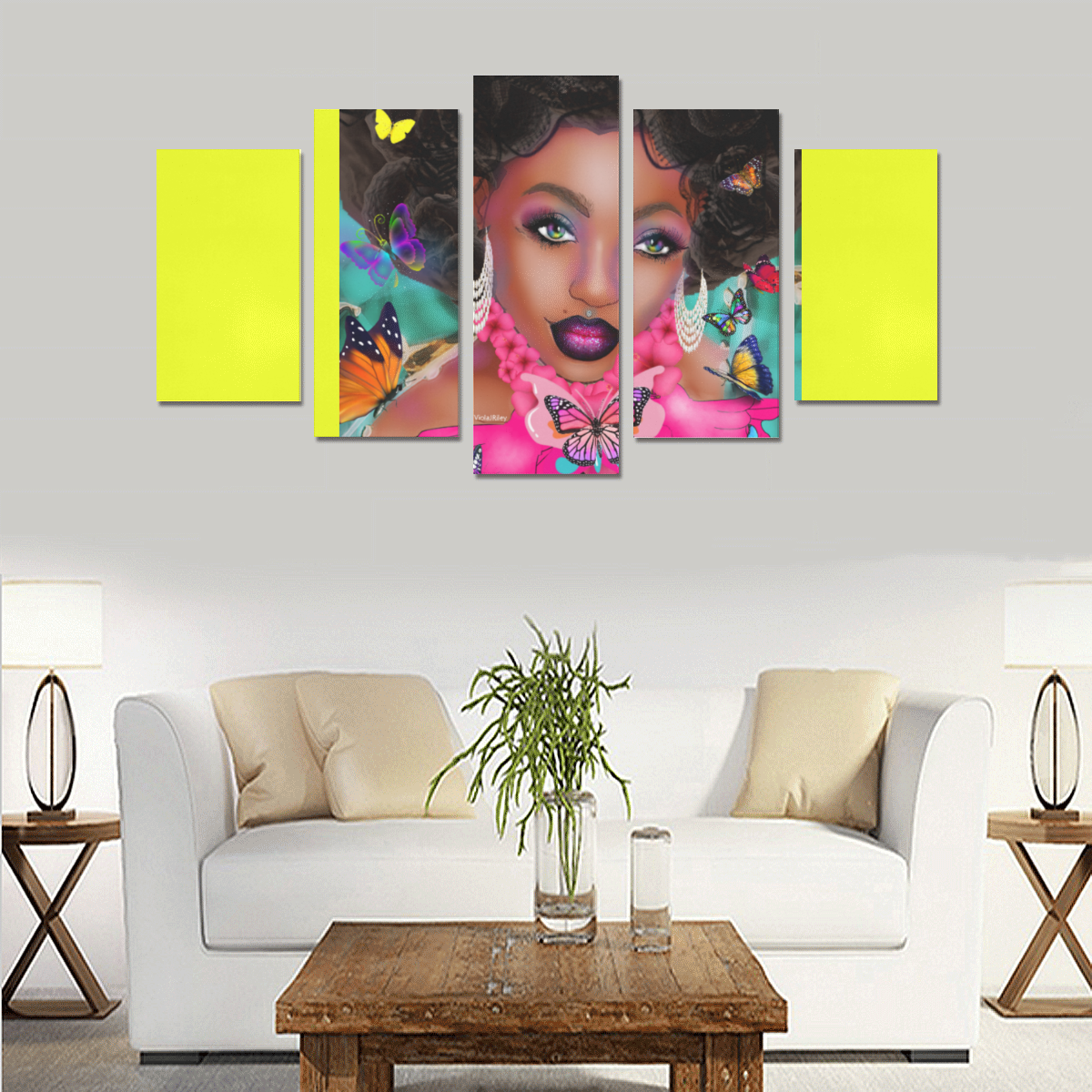 FLYYAYY 5PC CAN NEON YELLO Canvas Print Sets A (No Frame)