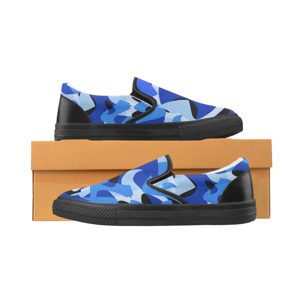 Camouflage Abstract Blue and Black Men's Slip-on Canvas Shoes (Model 019)