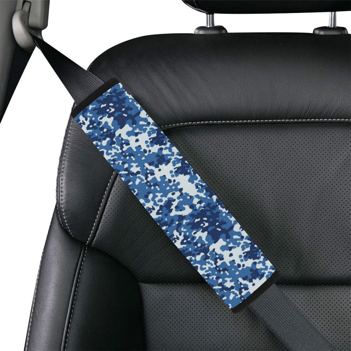Digital Blue Camouflage Car Seat Belt Cover 7''x12.6''