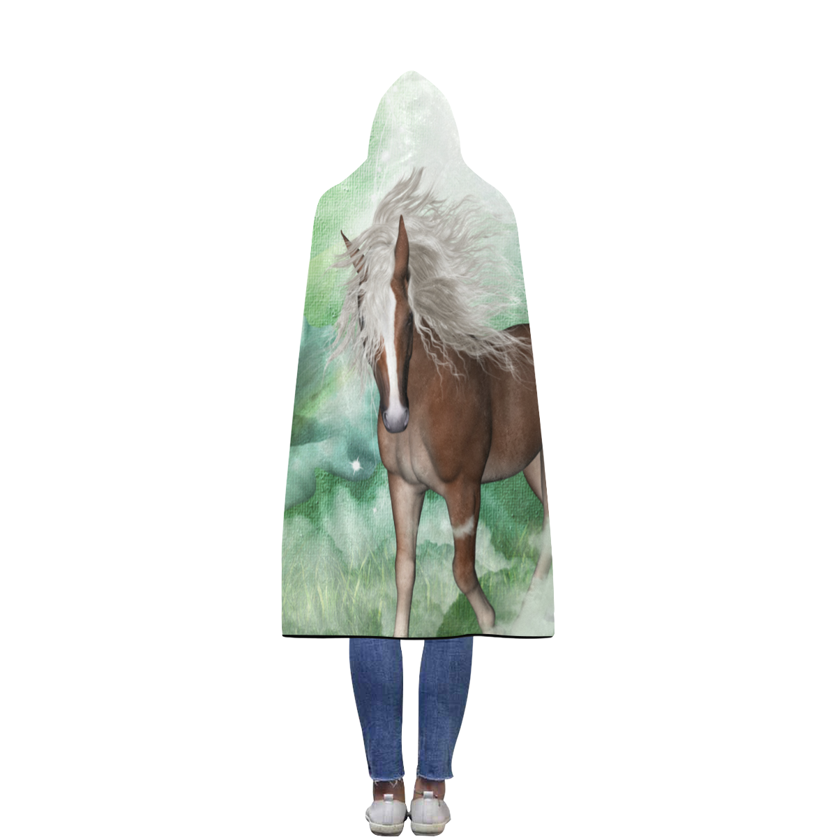 Horse in a fantasy world Flannel Hooded Blanket 56''x80''