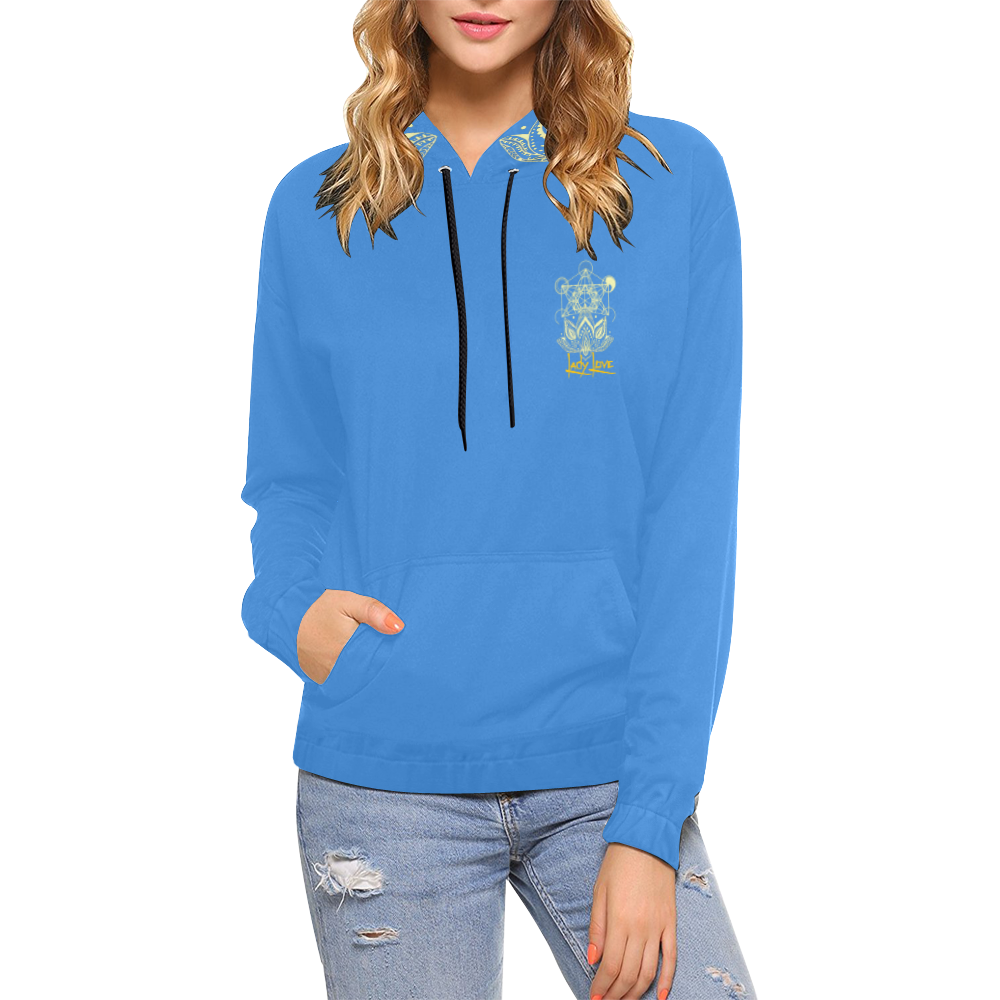 Lady Love Blue Sky All Over Print Hoodie for Women (USA Size) (Model H13)