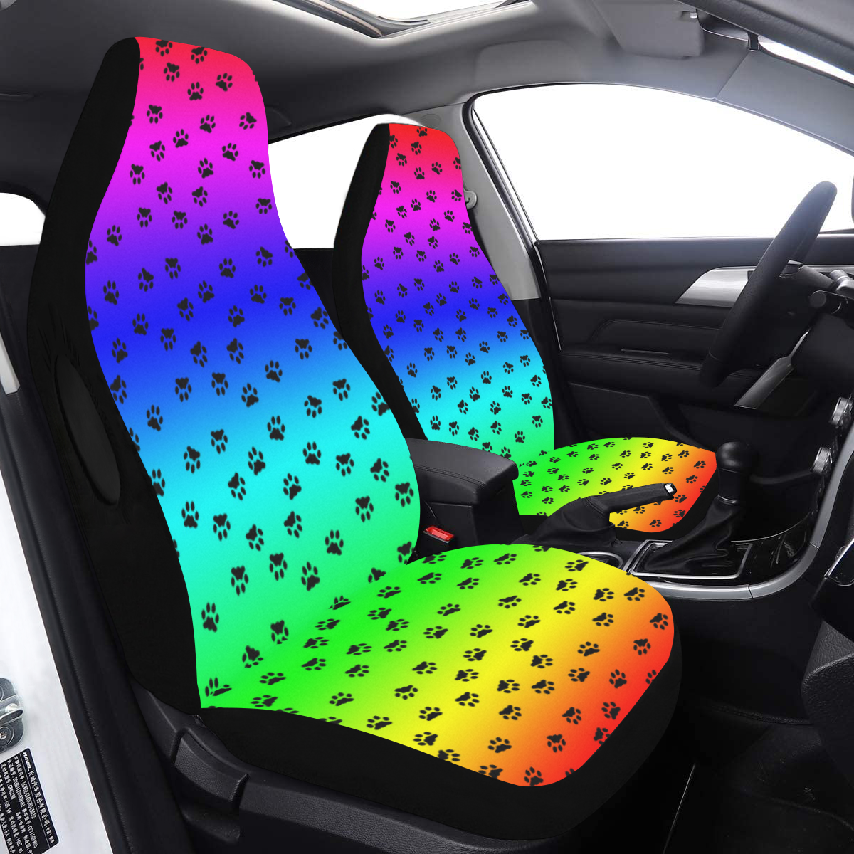 rainbow with black paws Car Seat Cover Airbag Compatible (Set of 2)