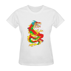 Red Chinese Dragon White Women's T-Shirt in USA Size (Two Sides Printing)