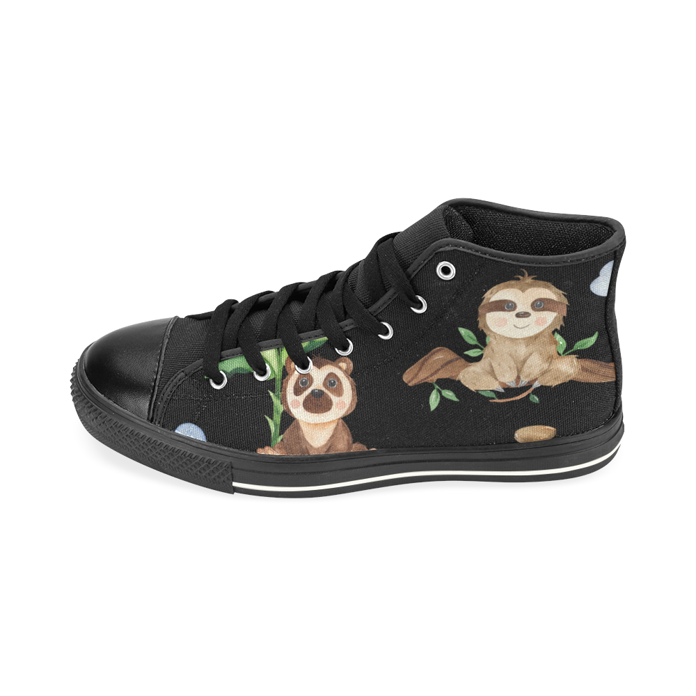 Animal Jungle Black High Top Canvas Shoes for Kid (Model 017)
