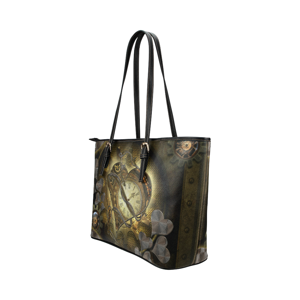 Awesome steampunk heart Leather Tote Bag/Small (Model 1651)