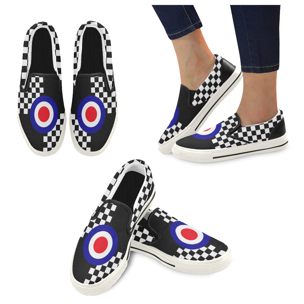 Target and 2Tone Checks by ArtformDesigns Men's Slip-on Canvas Shoes (Model 019)