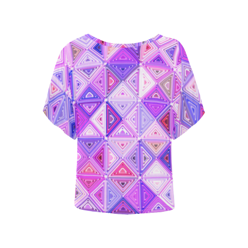 Colorful Geometric Pattern Women's Batwing-Sleeved Blouse T shirt (Model T44)